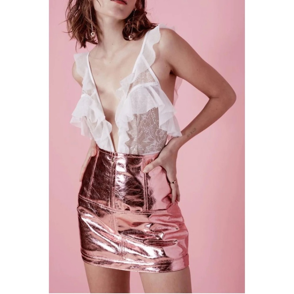 For Love & Lemons Pink Metallic Mini Skirt